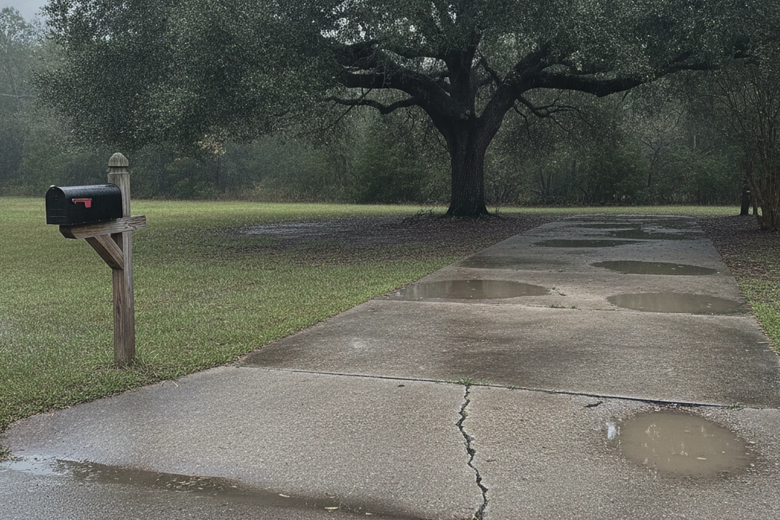 Standing water drainage failure residential driveway Gautier Mississippi Jackson County Gulf Coast bayou soil poor pitch